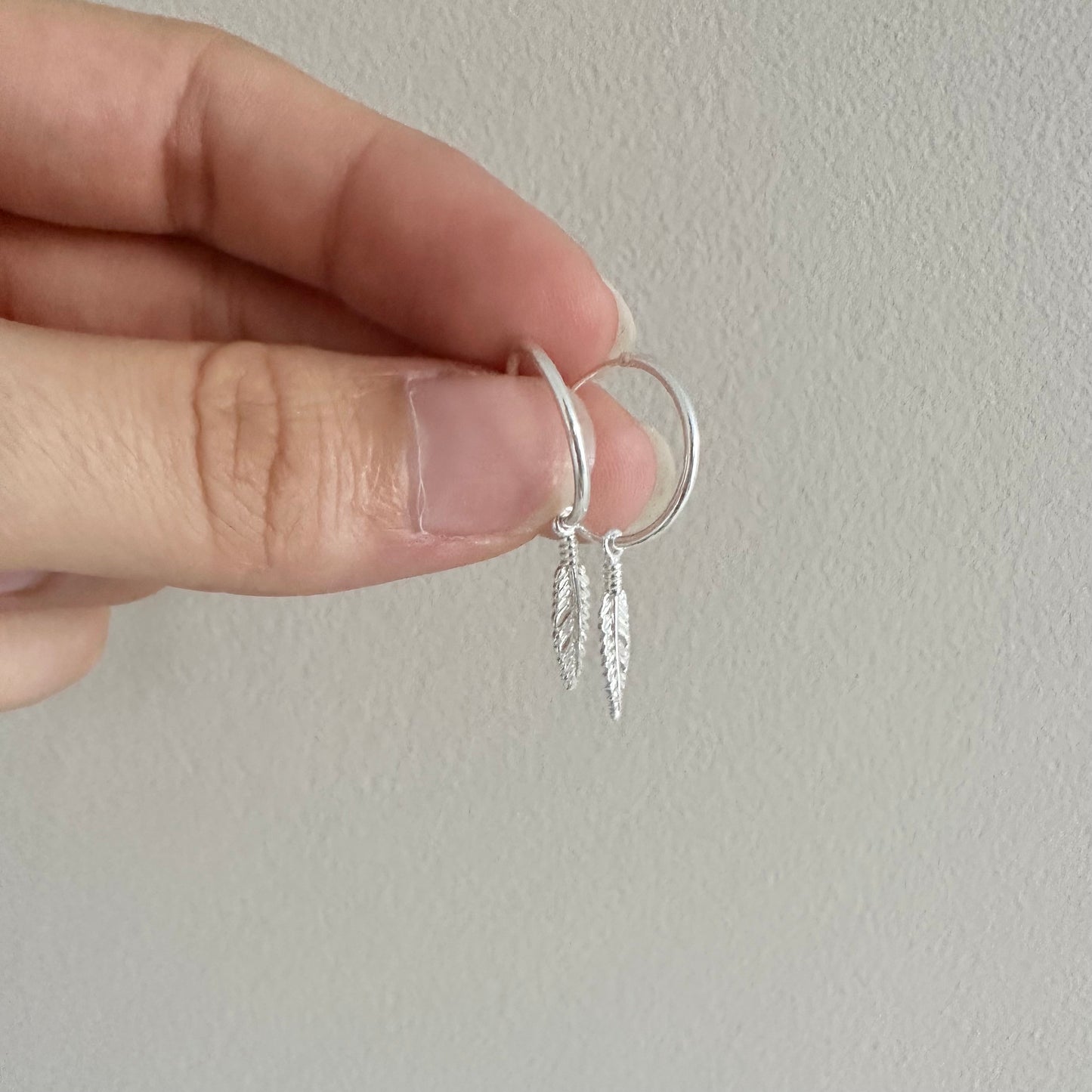 Silver Feather Hoops