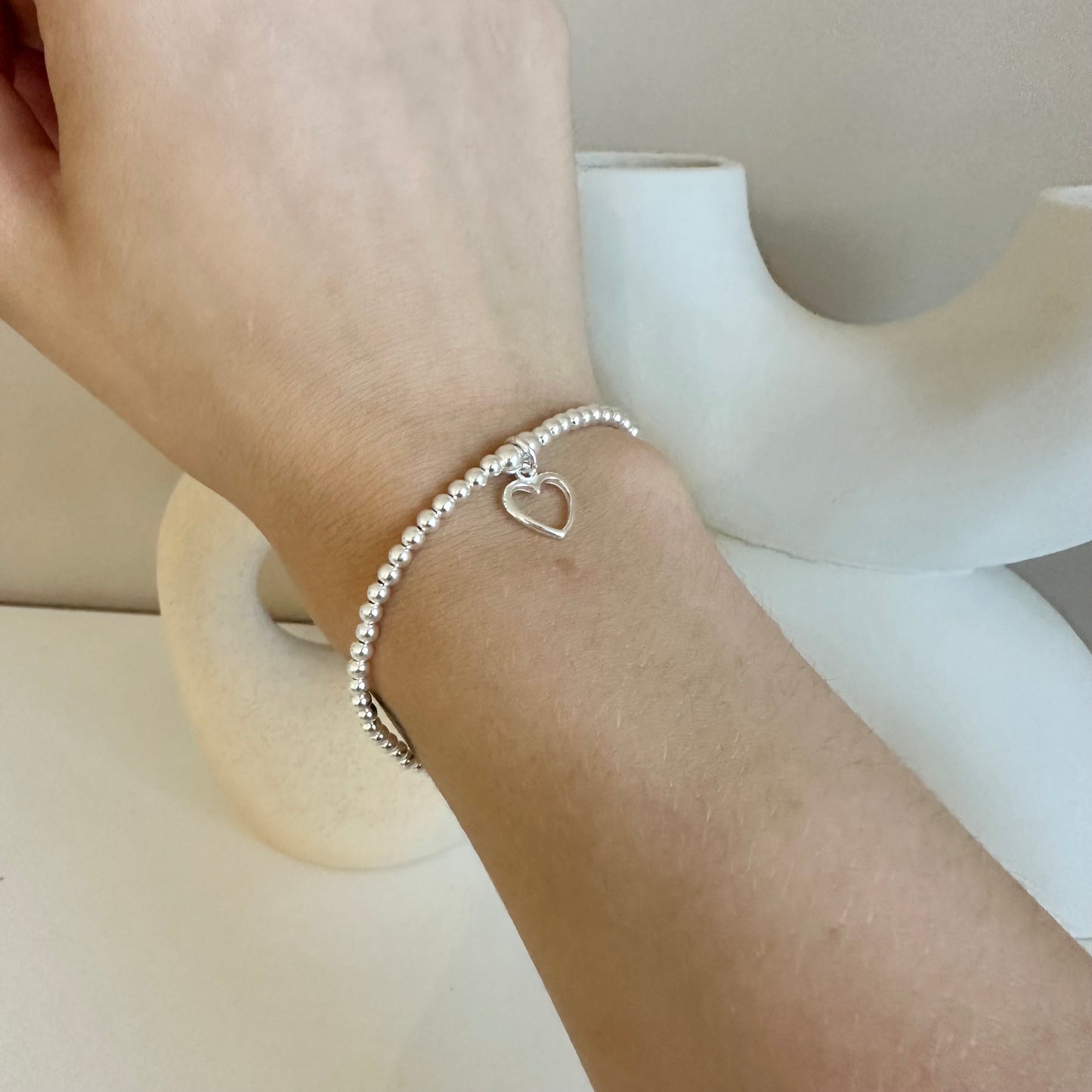 Silver Heart Beaded Bracelet
