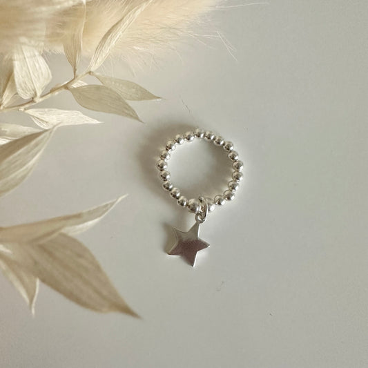 Silver Star Beaded Ring